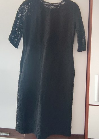 42 Beden Siyah Dantel Midi Goth Kadın Elbise
