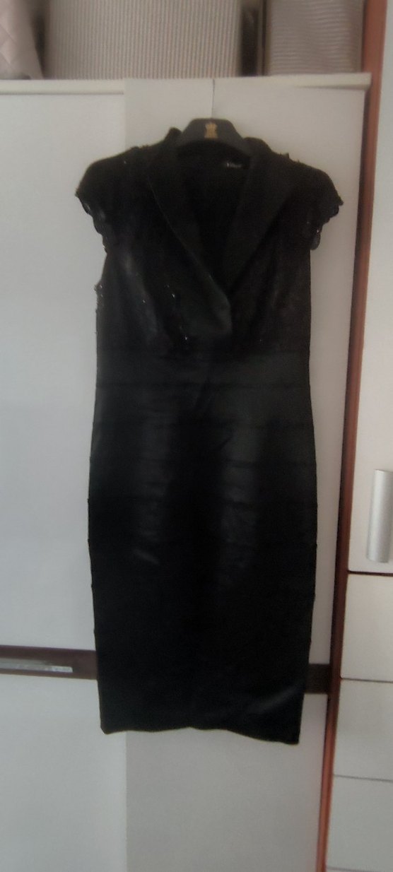 Siyah V Yaka Drapeli Uzun Kadın Elbise - Görsel 2