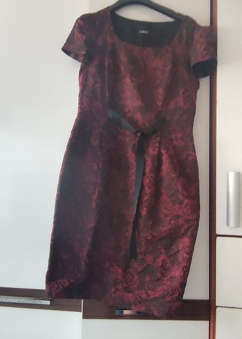 Bordo Vintage Desenli Midi Elbise - Görsel 2
