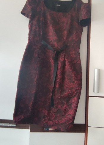 Bordo Vintage Desenli Midi Elbise - Görsel 4