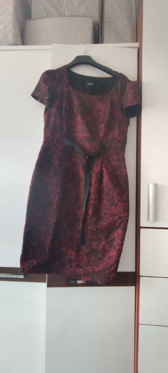 Bordo Vintage Desenli Midi Elbise - Görsel 3