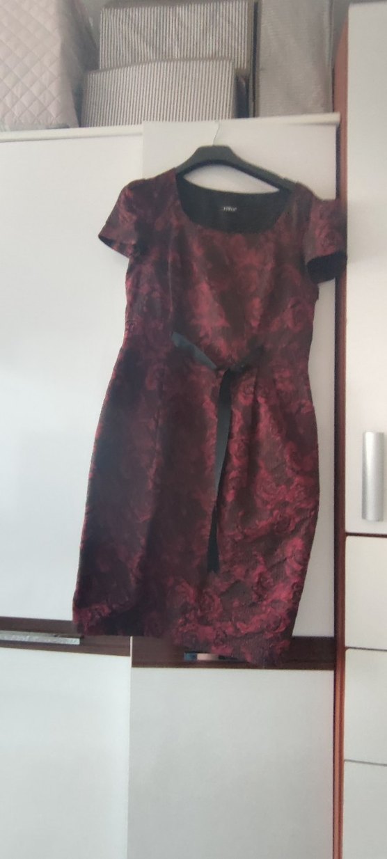 Bordo Vintage Desenli Midi Elbise - Görsel 2