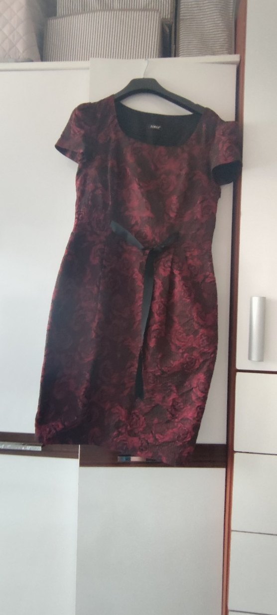 Bordo Vintage Desenli Midi Elbise - Görsel 4