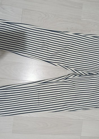 H&M Kadın lacivert Çizgili Pilili Kumaş Pantolon - Görsel 9