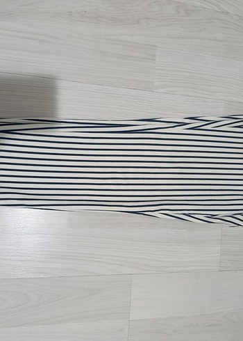 H&M Kadın lacivert Çizgili Pilili Kumaş Pantolon - Görsel 6