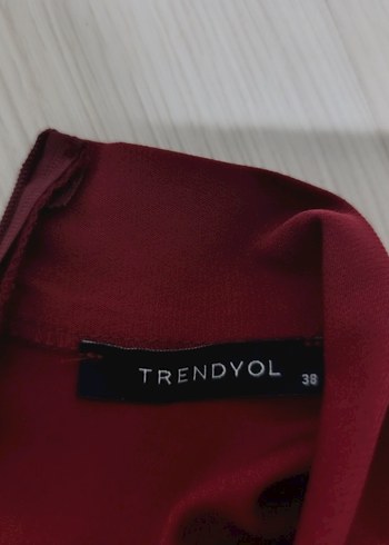 Bordo Yüksek Yakalı Drapeli Midi Elbise - Görsel 6