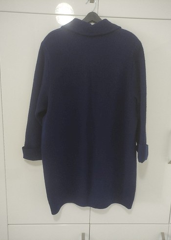 Lacivert Düğmeli Midi Kadın Palto/Hırka - Görsel 6