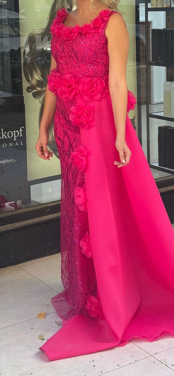 Pembe Drapeli kalın askılı  Abiye Elbise - Görsel 3