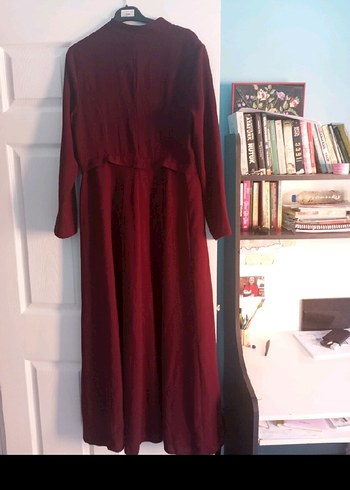 Bordo Uzun Kollu Salaş Kadın Elbise - Görsel 3