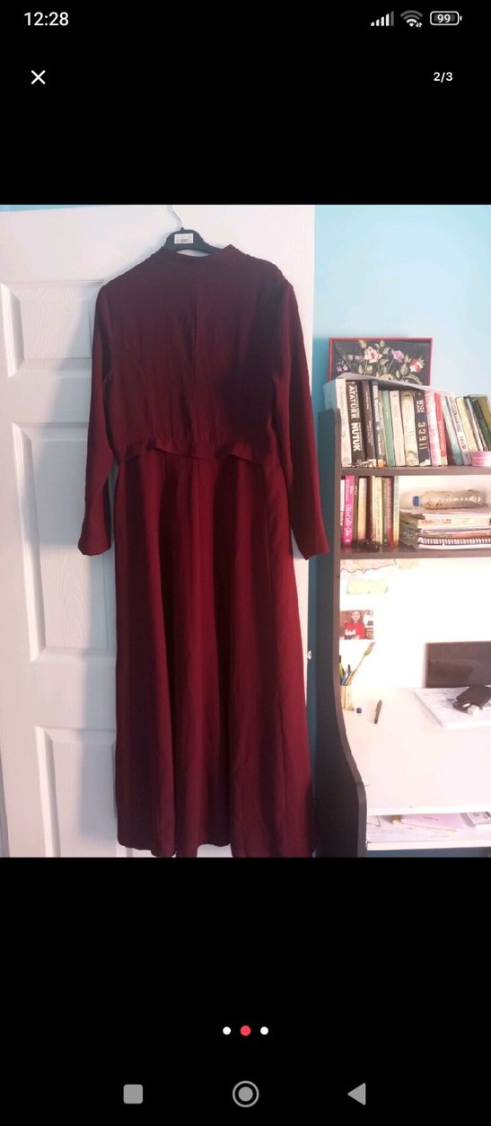 Bordo Uzun Kollu Salaş Kadın Elbise - Görsel 2