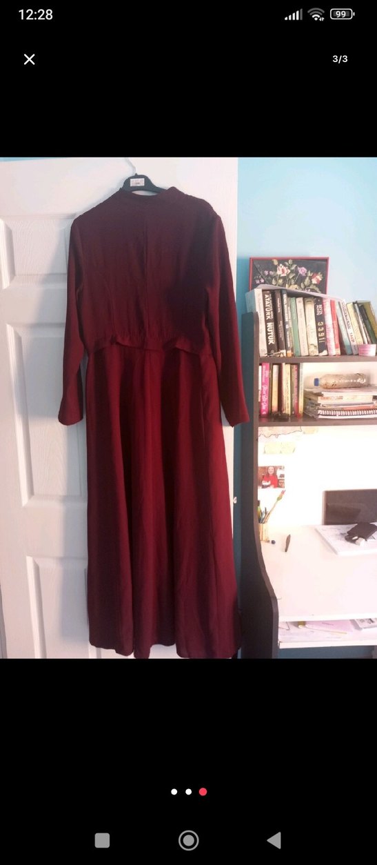 Bordo Uzun Kollu Salaş Kadın Elbise - Görsel 3