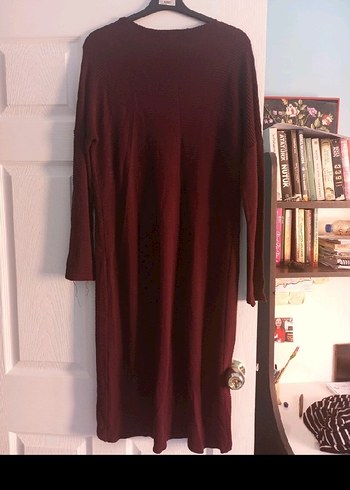 Bordo Uzun Kollu Salaş Kadın Elbise - Görsel 3