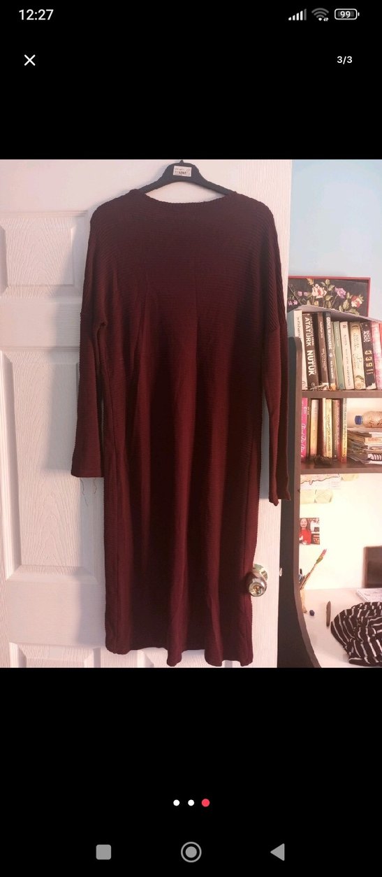 Bordo Uzun Kollu Salaş Kadın Elbise - Görsel 3