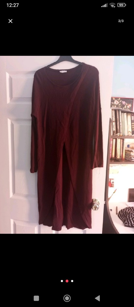 Bordo Uzun Kollu Salaş Kadın Elbise - Görsel 2