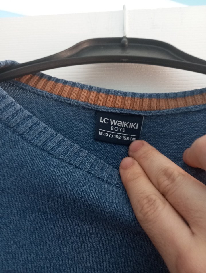 Mavi Triko Erkek Kazak, Uzun Kollu, Rahat Kesim - Görsel 2