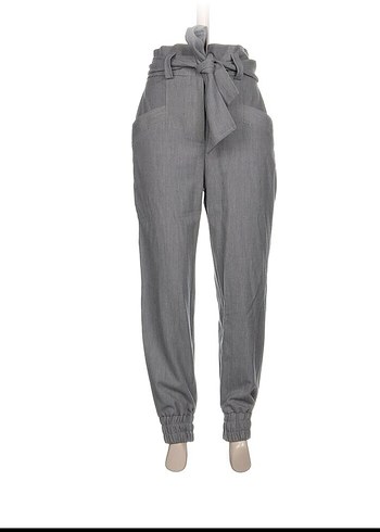 Gri Keten Midi Beli Bağlamalı Pantolon