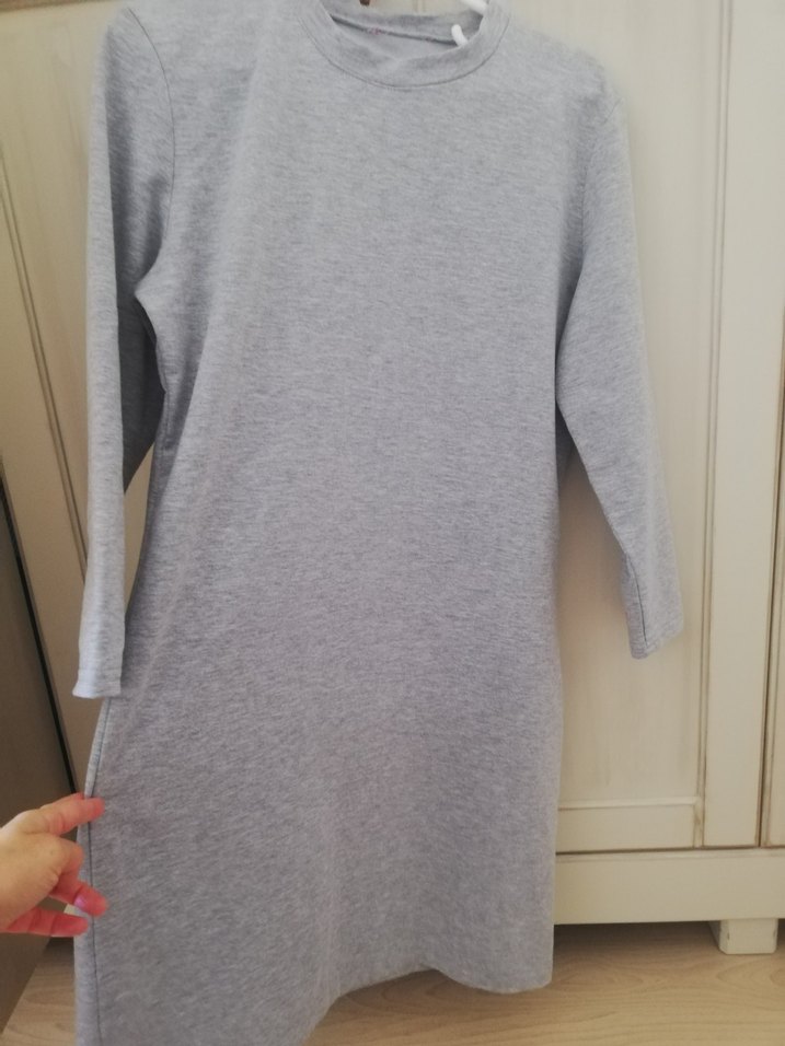 Gri Kadın Uzun Kollu Rahat Kesim Tunik - Görsel 2