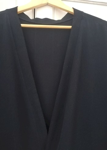 Uzun Siyah Kadın Kimono - Görsel 3