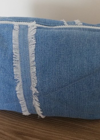 Mavi Kot Kumaş Fermuarlı Makyaj Çantası - Görsel 2