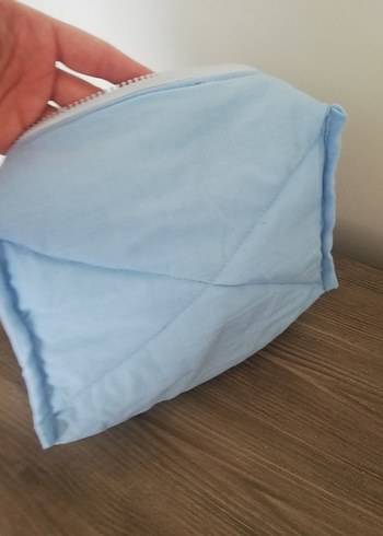 Mavi Kot Kumaş Fermuarlı Makyaj Çantası - Görsel 6