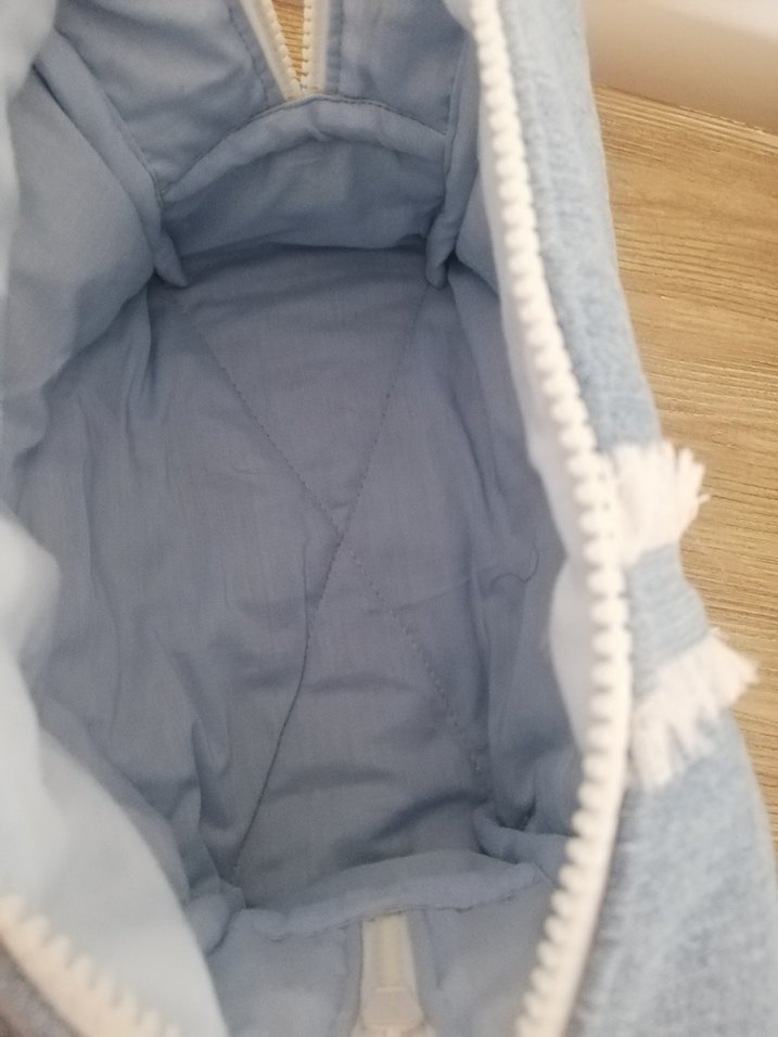 Mavi Kot Kumaş Fermuarlı Makyaj Çantası - Görsel 5