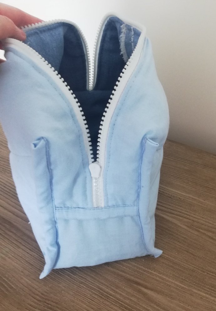 Mavi Kot Kumaş Fermuarlı Makyaj Çantası - Görsel 4