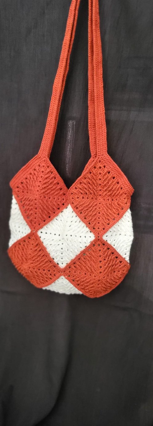 Kırmızı Beyaz Örgü Bohem Kadın Çanta - Görsel 3