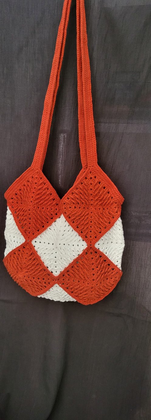 Kırmızı Beyaz Örgü Bohem Kadın Çanta - Görsel 2