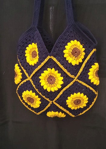 Sarı Çiçek Desenli Örgü Bohem Kadın Çanta - Görsel 2