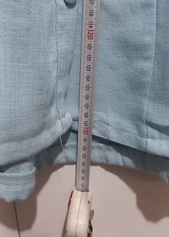 38 Beden mavi Renk Mavi Uzun Kollu Piliseli Keten Elbise