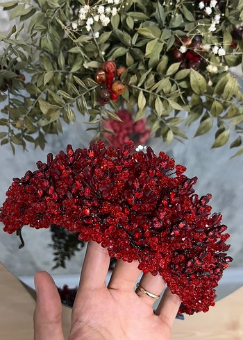 Koyu Kırmızı Payetli Örgü Saç Aksesuarı