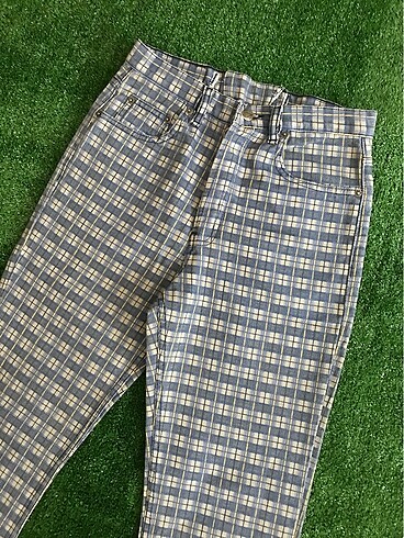 36 Beden mavi Renk styled in italy kareli yüksek bel pantolon