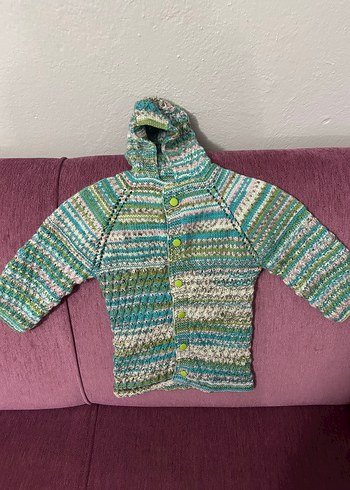 Renkli Kapüşonlu Kız erkek  Örgü Hırka - Görsel 2