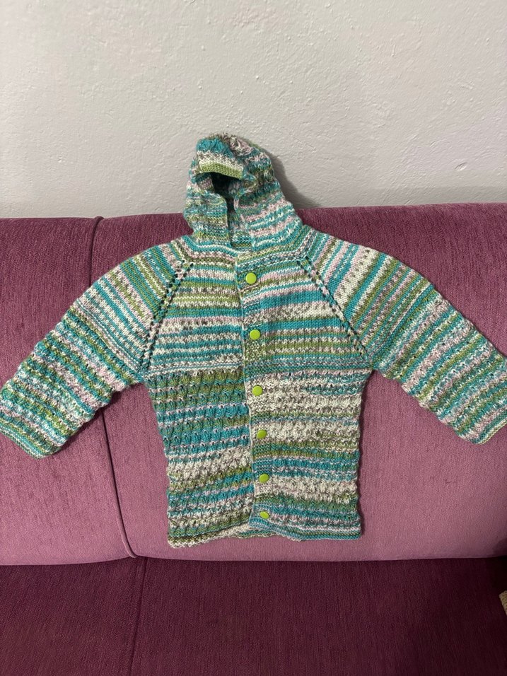 Renkli Kapüşonlu Kız erkek  Örgü Hırka - Görsel 2