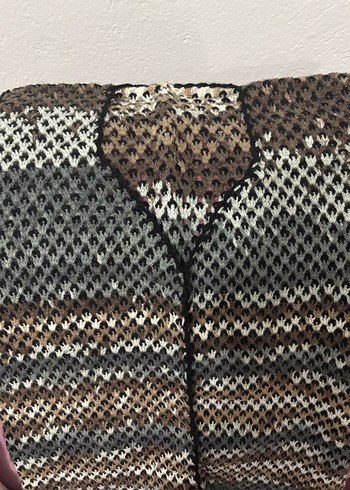 Bohem Uzun Triko V Yaka Kahverengi Yelek - Görsel 2