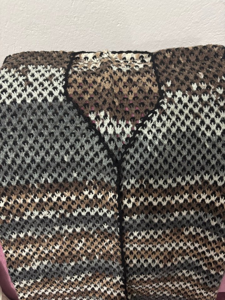 Bohem Uzun Triko V Yaka Kahverengi Yelek - Görsel 2