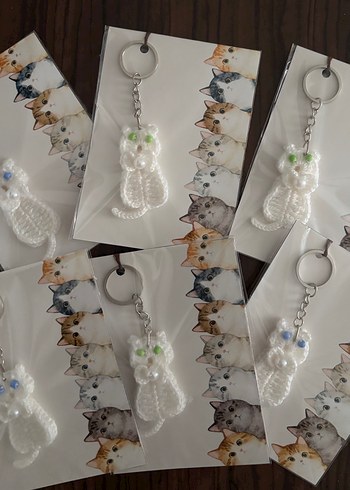 Boncuklu Beyaz kedi  Anahtarlık adet 22 tl - Görsel 5