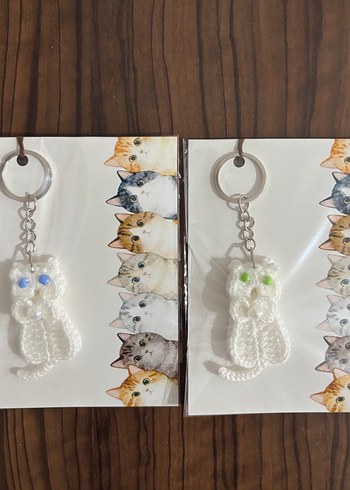 Boncuklu Beyaz kedi  Anahtarlık adet 22 tl - Görsel 3