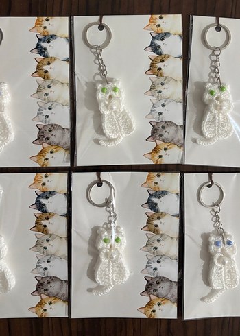 Boncuklu Beyaz kedi  Anahtarlık adet 22 tl - Görsel 4