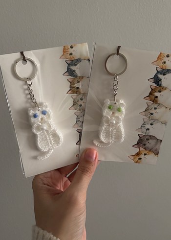 Boncuklu Beyaz kedi  Anahtarlık adet 22 tl - Görsel 6