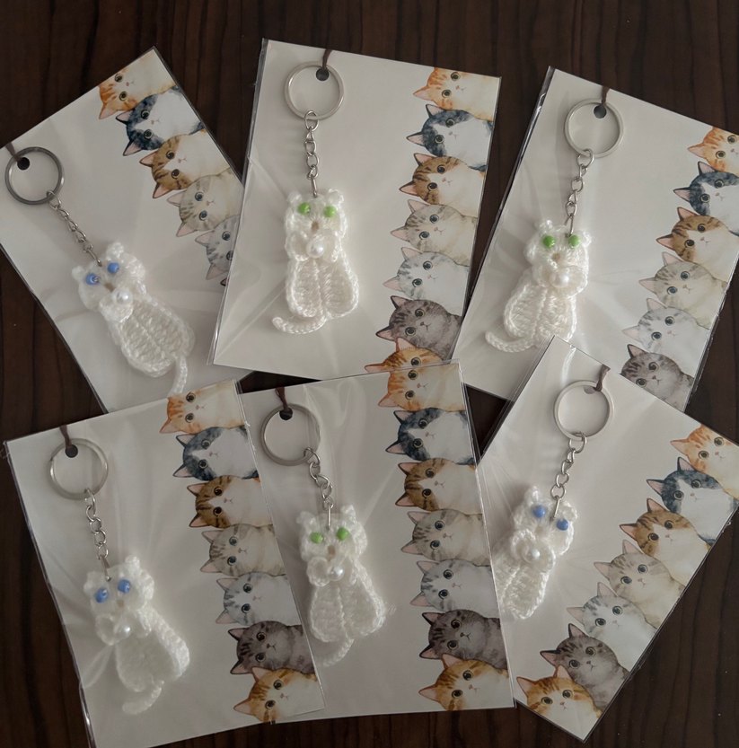 Boncuklu Beyaz kedi  Anahtarlık adet 22 tl - Görsel 5