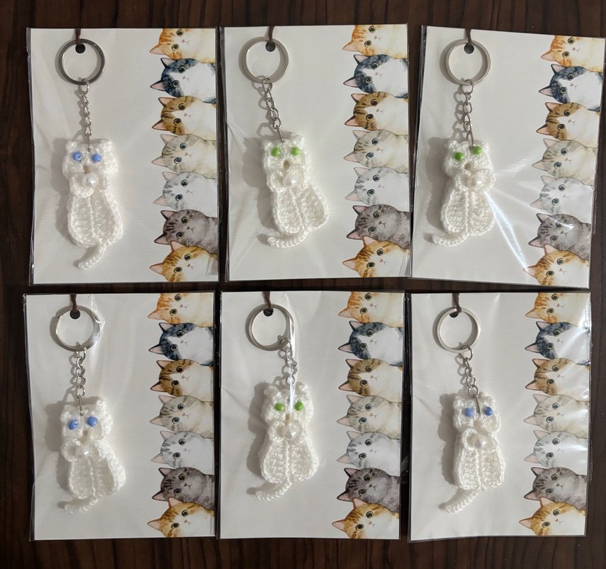 Boncuklu Beyaz kedi  Anahtarlık adet 22 tl - Görsel 4