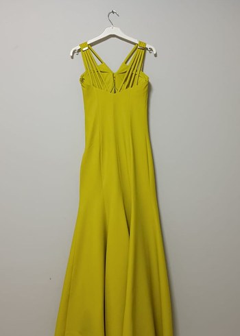 Sarı Uzun Askılı Drapeli Abiye Elbise - Görsel 2