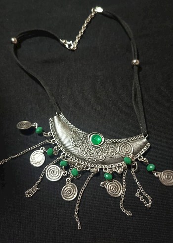 Uzun Zincir Detaylı Yeşil Bohem Kolye - Görsel 4