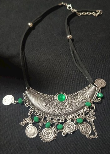 Uzun Zincir Detaylı Yeşil Bohem Kolye - Görsel 6