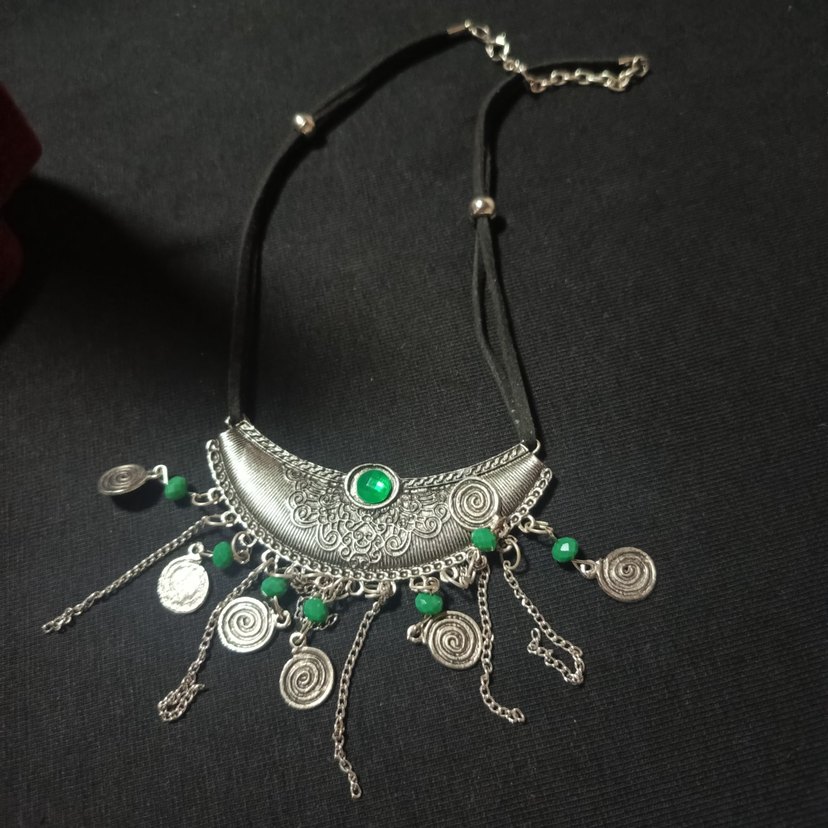 Uzun Zincir Detaylı Yeşil Bohem Kolye - Görsel 5