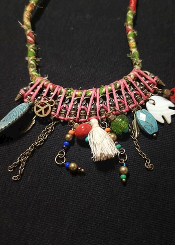 Uzun Renkli Boncuklu Bohem Kadın Kolye - Görsel 4