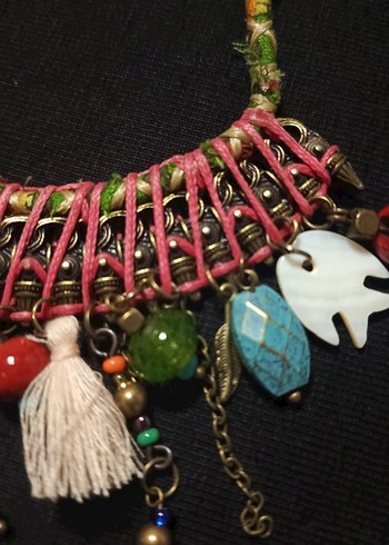 Uzun Renkli Boncuklu Bohem Kadın Kolye - Görsel 6