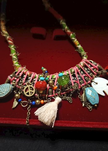 Uzun Renkli Boncuklu Bohem Kadın Kolye - Görsel 2