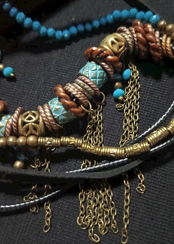 Uzun Turkuaz Boncuklu Bohem Kolye - Görsel 4